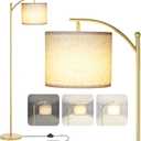 LALISU Floor Lamp for Living Room, Dimmable Floor Lamp with FootStep Switch Standing Lamp with Linen Shade Reading Lamp for Living Room Bedroom Office Dining Room, 9W Bulb Included (Gold)