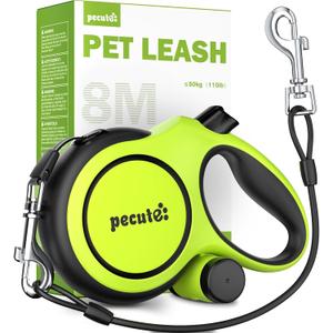 Pecute Retractable Dog Leash with Chew Proof Steel Cable, 26ft Heavy Duty Retractable Pet Leash with Poop Bag Holder, Anti-Slip Grip, for Medium/Large Power Chewers & Pullers 33lbs-110lbs (Green)