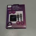 Philips AC Charger with USB A-Lightning Cable, 2 Ports, 2.4A, 6ft Braided, Black