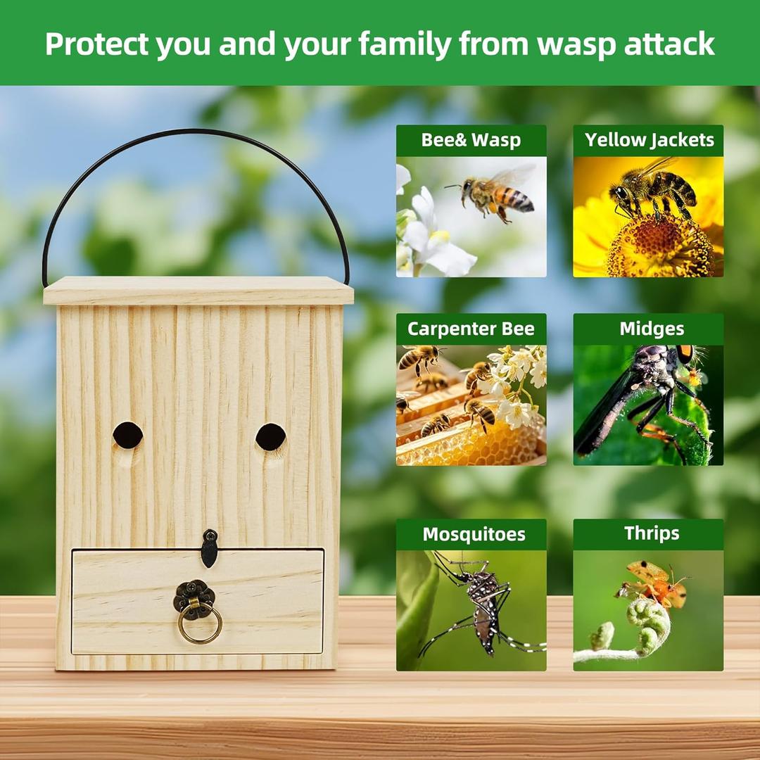 Carpenter Bee Traps for Outside 2 Pack Durable, Weather-Resistant, Eco-Friendly Wooden Wasp Trap for Outdoor Use