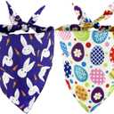 LosFong Easter Dog Bandanas 2 Pack, Reversible Triangle Easter Eggs and Bunny Pet Scarf for Boys and Girls, Premium Durable Fabric Bibs for Dogs (Large)