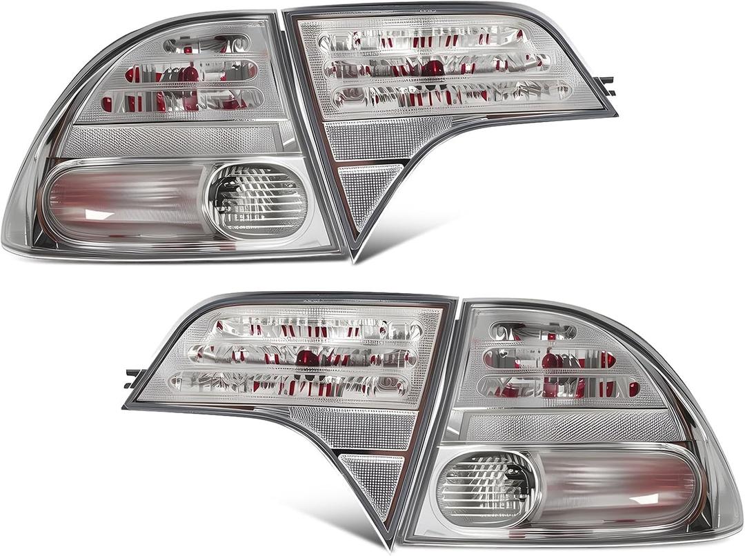 Tail Lights Outer Inner Compatible with 2006-2011 Civic 4-Door Sedan/Hybrid 4-Pieces (L+R) Taillight Taillamp with Bulb 33551-SNA-A01 33501-SNA-A01