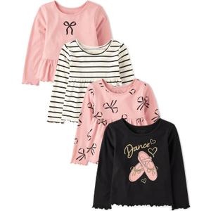 The Children's Place Baby-Girls and Toddler Assorted Long Sleeve Knit Shirts (12-18 Months, Pink Kiss Black 4-pack)