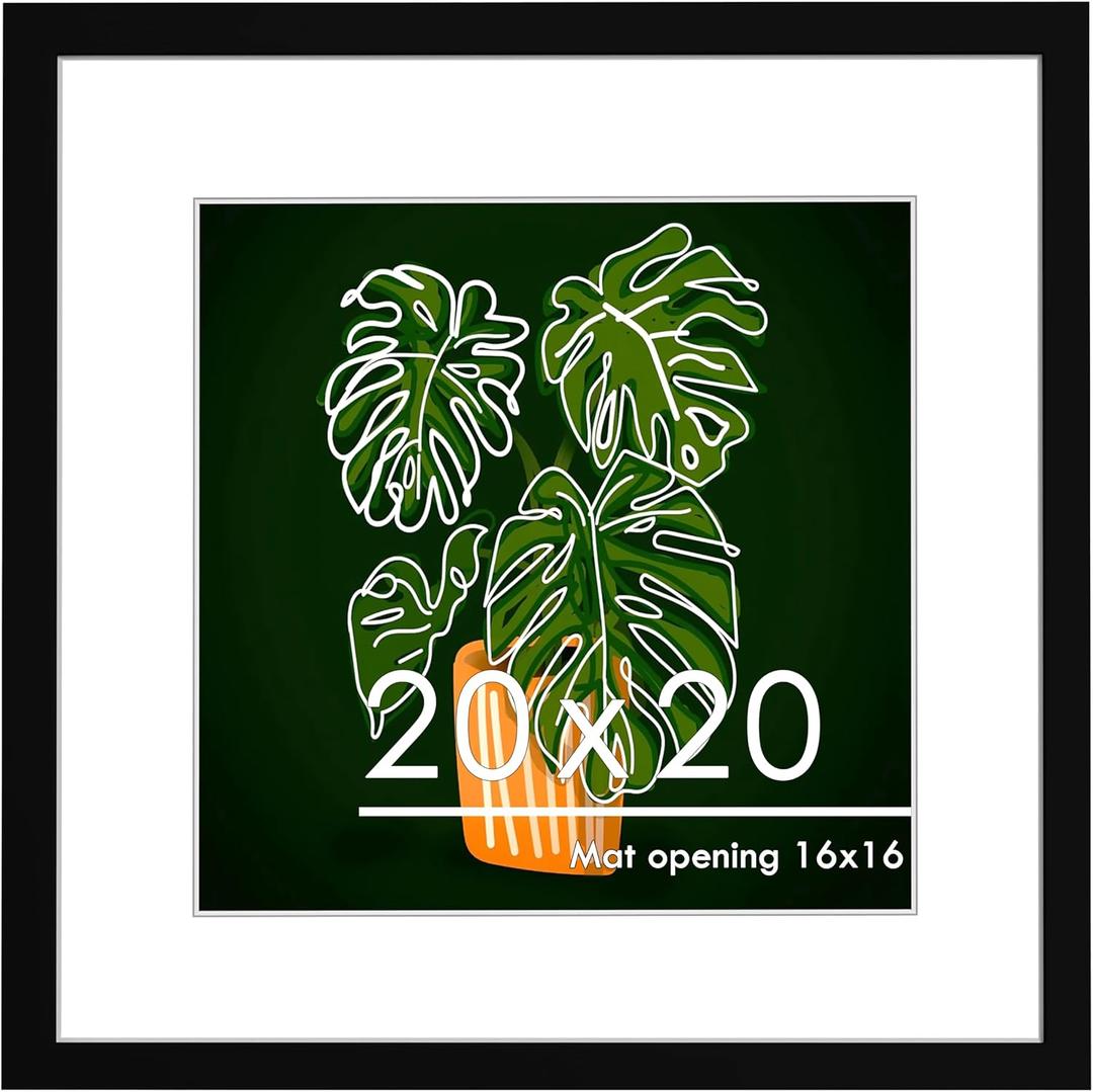 PEALSN 20x20 Picture Frame, Display Pictures 16 x 16 with Mat or 20 x 20 Without Mat for Wall Mounting Display, Poster Frames, Black