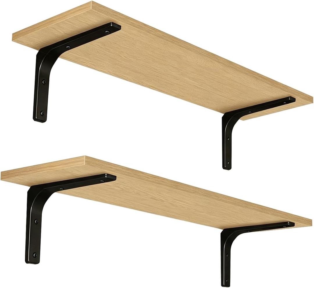 Long Wall Shelves, 31.5Inch Wooden Wall Mounted Shelves, Set of 2