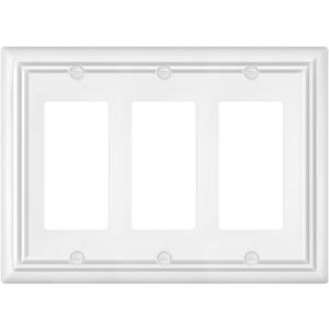 Pure White Triple Decorator Wall Plates, 1-Pack Electrical Outlet Receptacle Covers, 3-Gang Switch Plates, Durable Metal, 6.77''*4.88'', Midsize