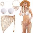 4 Pcs Women Beach Mermaid Costume Accessories, Shell Bikini Mermaid Accessories Set, Mermaids Crochet Skirt Seashell Bra Starfish Pearl Necklace Bracelets for Women Summer Beach Halloween Costume