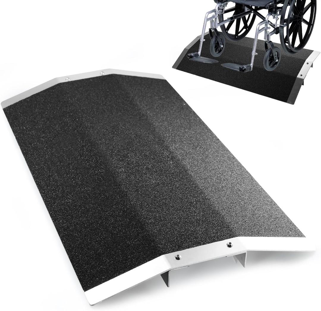 27.7" L x 1.5" H Wheelchair Ramp - Aluminum Threshold Bridge Ramp with Support Frame and Non-Slip Surface, Ideal for Patio Doors, Shed Doors, and Sliding Doors
