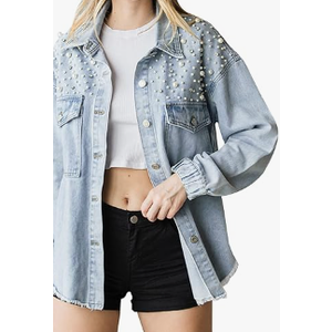 Sidefeel Women's Jean Jacket Oversized Boyfriend Button Up Long Sleeve Split Zimbaplatinum Denim Jackets (X-Large, Blue)