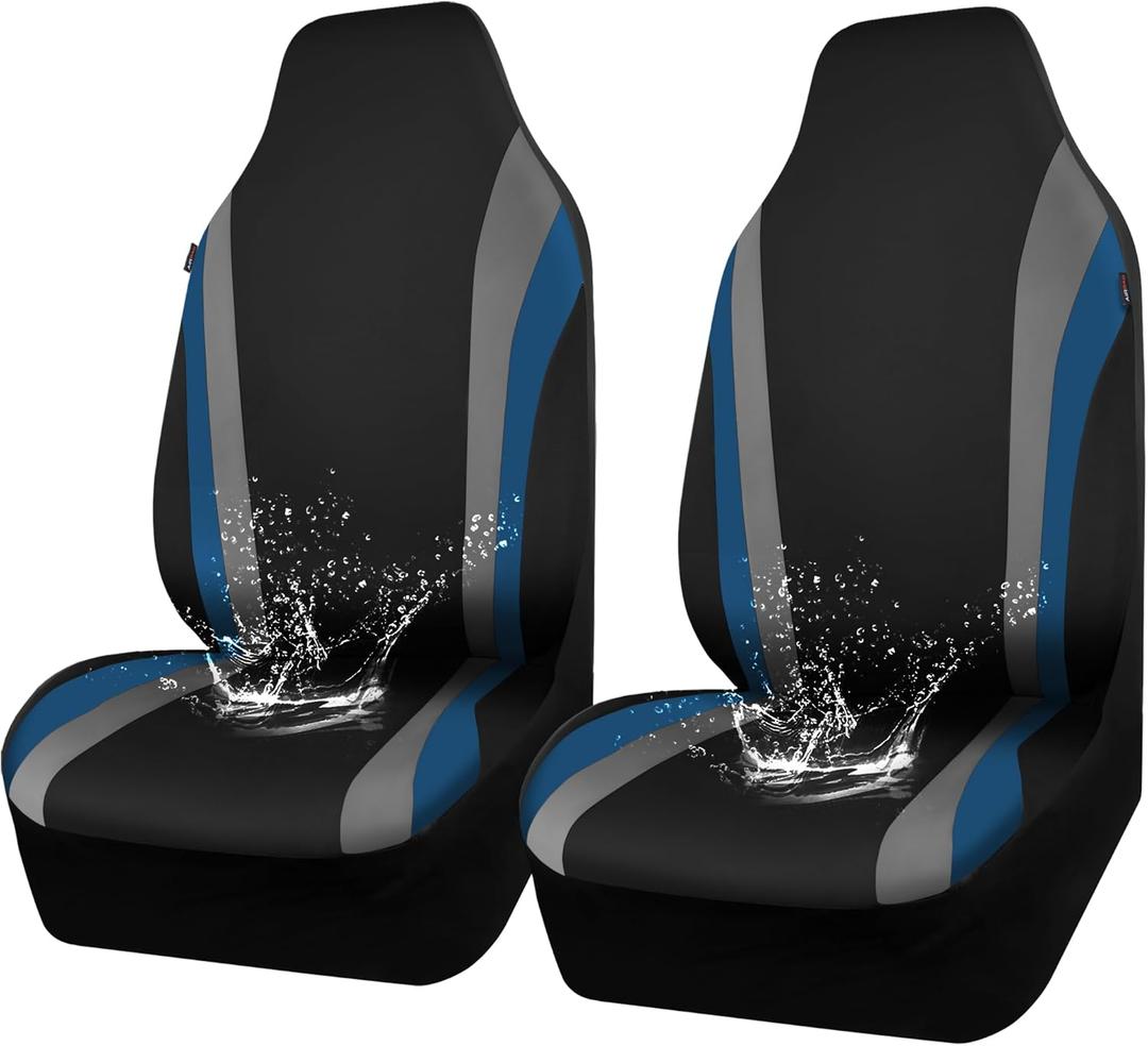 CAR PASS AquaShield Neoprene Waterproof Car Seat Covers for Front Seats Only, High Back Bucket Seat Cover,Airbag Compatible, Line Rider Seat Covers Universal Fit for Auto Truck Van SUV (Black Blue)