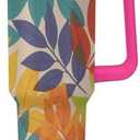 Car Cup Multicolor Leaves Printed Leakproof Fits Car Cup Holder Cup