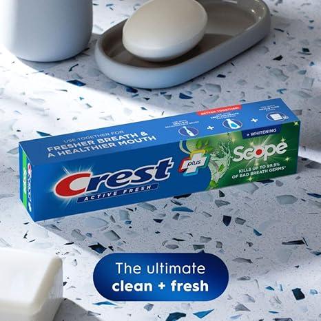 Crest Whitening Plus Scope, Complete Active Fresh + Whitening Toothpaste, 5.5oz, Toothpaste Sensitive Teeth, Pack of 3