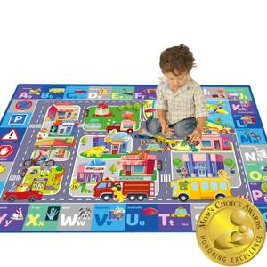 QUOKKA ABC Floor Play Mat  Extra Thick 0.3 in Non-Slip Padded Nursery Rug with City Design for Babies Toddlers & Kids  Super Soft Plush Mat for Playroom - Foldable Gift for Boys and Girls (5' x 6'7" (Rectangular))