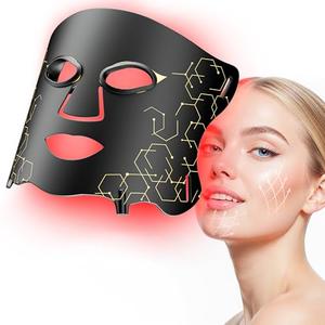 LED Light Therapy mask (E106A) for Face, LED Light Therapy Mask with Adjustable Brightness and Timer, Soft Silicone Red Light Therapy Mask for Home & Travel, Black