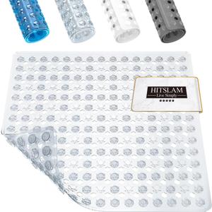 HITSLAM Shower Mat Anti Slip, Square Bath Mat for Tub Non Slip with Suction Cups and Drain Holes, 21x21 Inch Bathroom Shower Stall Floor Mat, Machine Washable, Soft on Feet, Clear