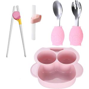 Owl Toddler Flatware Kid Fork and Spoon Set, Baby Spoons Self Feeding Baby (pink)