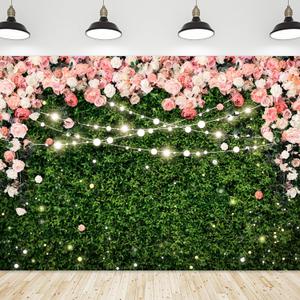 Riyidecor Pink Rose Green Leaves Backdrop Polyester Fabric Rustic Flower Floral Blossom Botanical Plant Spring Nature Wedding 8Wx6H Feet Women Girls Photography Background Birthday Photo Studio Shoot