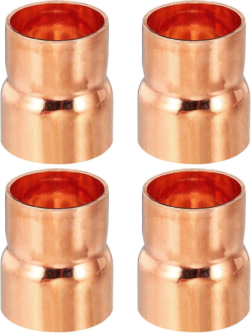 PATIKIL 1 1/8" to 1" ID Copper Reducer, 2pcs 99.9% Pure Copper Reducing Coupling Pressure Fitting Pipe Tube Connector Adapter with Sweat Solder Connection for HVAC Refrigeration System (2 Pcs)