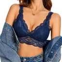 Avidlove Lace Bralettes Womens Triangle Plunge Wireless Bras Camisole Tops Cami Strappy Sexy Soft (Medium, Navy Blue)