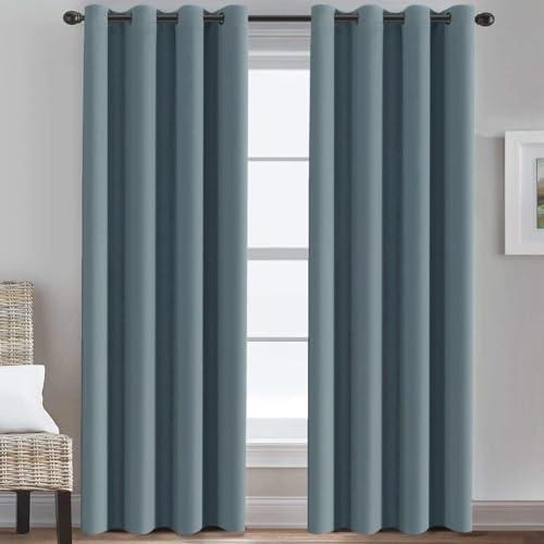 H.VERSAILTEX Blackout Curtains for Bedroom 84 Inches Thermal Insulated Room Darkening Curtains for Living Room, Energy Saving Curtains for Patio Door - Grommet Top (Stone Blue, 1 Panel), 52'W x 84'L