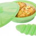 Microwave Steamer Cooker Collapsible Bowl Silicone Cookware Baked Potato with Handle Lid for Vegetables Fish Prep Meal Food with Removable Rack BPA Free Easy to Store Freezer Dishwasher Safe Green
