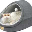 Jiupety Cute Cat Beds for Indoor Cats, Cat Cave Bed for Kittens, Burrowing Puppy Bed with Anti-Slip Bottom, Washable Removable Cushion, L(19"x17"x16"), Dark Gray
