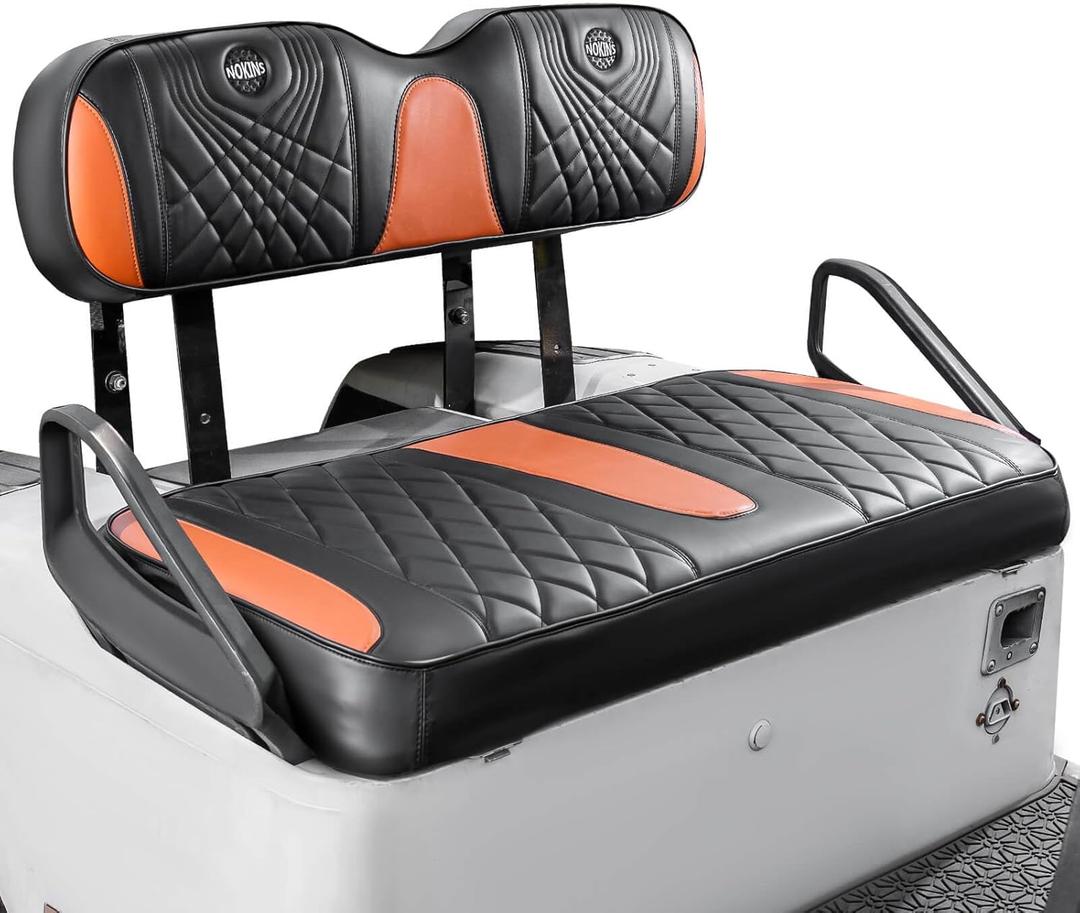 NOKINS Golf Cart Seat Covers, Front Seat Covers Fits for EZGO TXT 1994-2013/EZGO RXV OEM Standard Seat Cushion, EZGO Vinyl Seat Covers, No Stapler Required(Gradient Diamond Black&Brown)