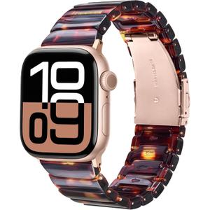 V.R.HOPE Apple Watch Band for Series 11/10/9/8/7/Ultra3 46mm 45mm 44mm 42mm 49mm Fashion Lightweight Resin Dressy Strap for Women Bracelet Compatible with iWatch Series 6/5/4/3/2/1/SE (Tortoiseshell)