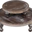 MAONAME 2 Pcs Set Farmhouse Wood Riser for Display, Decorative Pedestal Stand for Kitchen Counter, Rustic Round Beaded Wooden Display Tray, Cupcake Display for Cakes, Home Decor, 11.8/7.5 inches
