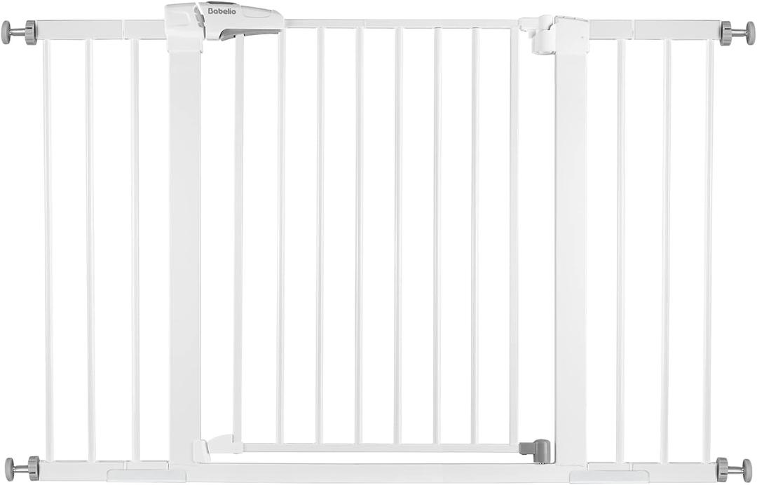 BABELIO Metal Baby/Dog Gate 29''-48'' Auto Close Extra Wide Pet Barrier for Stairs & Doorways, Pressure Mounted Walk Thru Child Door, NO Need Tools and Drilling, with Wall Cups (28"Tall 29"-48" Wide, White)