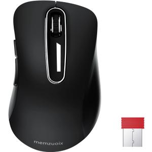 memzuoix 2.4G Wireless Mouse, 1400 DPI Computer Mouse with USB Receiver, Portable Wireless USB Mice Battery Powered Cordless Mice for Laptop, PC, Desktop, 5 Buttons (Black)