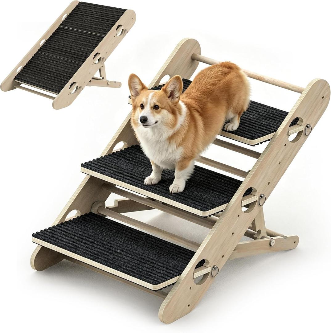 Dog Ramp for Bed, Foldable 15"x27" Solid Wood Pet Ramp for Small Dog