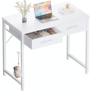 Pamray 32 Inch Small Computer Desk with 2 Drawers for Bedroom Study Writing Home Office Table for Small Spaces White