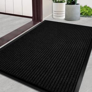 Door Mat Heavy Duty Outdoor Indoor Doormat Low Profile Front Door Mat Large 35x60 inch Jet Black Entrance Welcome Mats Easy Clean Patio Entrance Mat Waterproof Anti-Skid Rubber Backing Jet Black