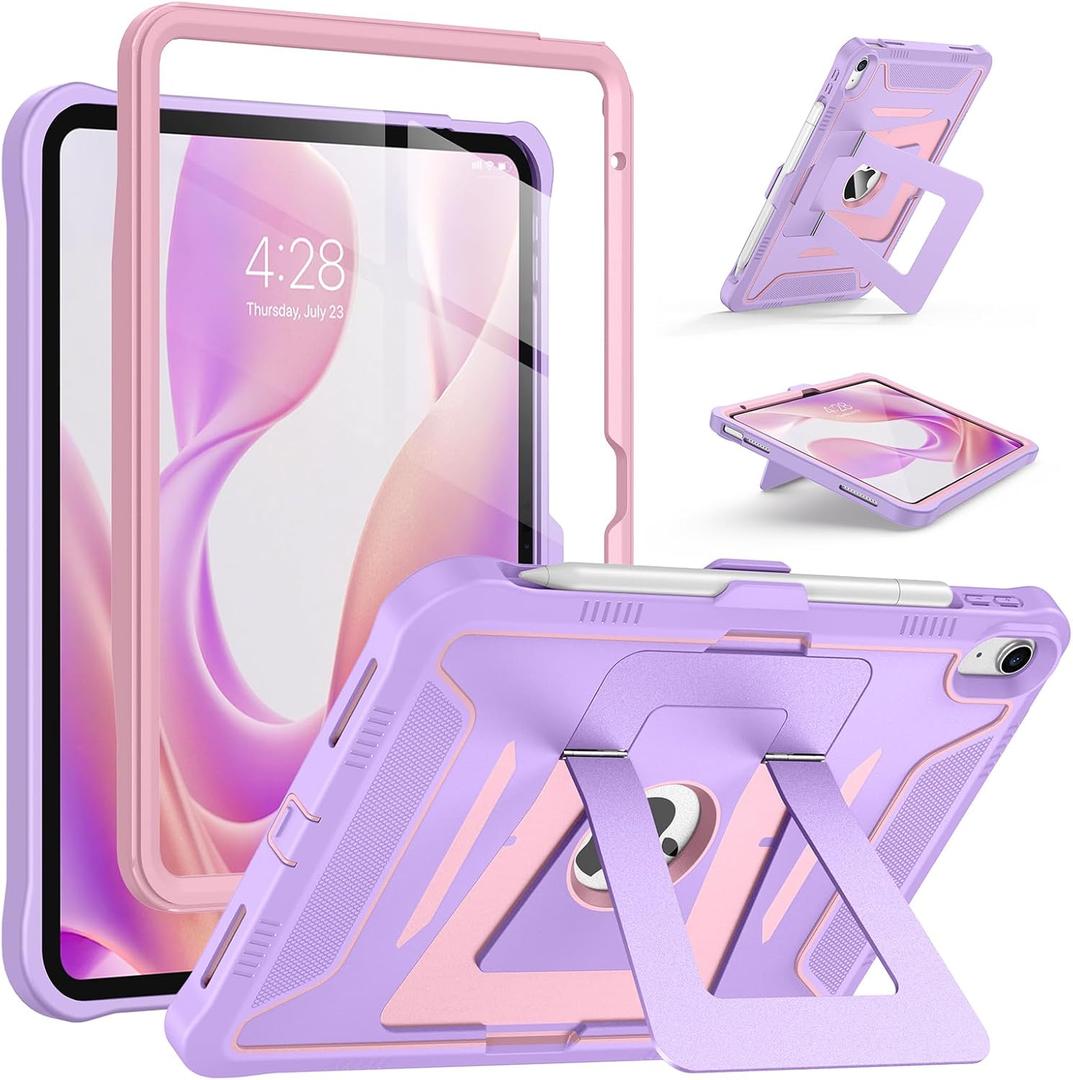 Supveco Case for iPad (A16) 11th Generation 11-Inch 2025,iPad 10th Generation 10.9-Inch 2022,Rugged Heavy Duty Full-Body Protective Case with Built-in Screen Protector,Dual Kickstand,Purple/Pink