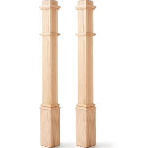 Wonderjune 2 Pcs 48 Inch Red Oak Stair Newel Post with 3 1/2" Post and 4 1/2" Pedestal, Wood Box Newel with Pedestal for Staircase, Plain Style Wood Balusters Interior for Stair Remodeling