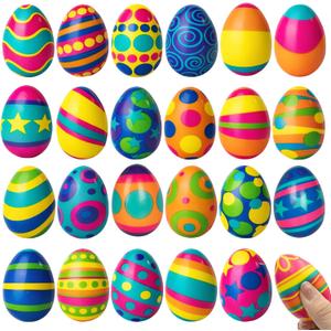 24 Pack Squishy Easter Eggs Fidget Toys, Colorful Slow Rising Stress Relief Squeeze Eggs Assorted Colors for Easters Egg Hunt Filling Treat Basket Stuffers Easter Party Favors