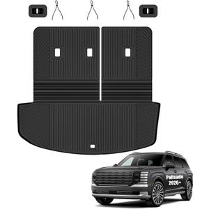 Auxko All Weather Cargo Mat & Back Seat Protector Fit for Hyundai Palisade 2026 7/8 Seaters TPE Rubber Trunk Liner Accessories Odorless Anti-Slip Cargo Tray