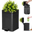 Outdoor Dog Poop Trash Can Outside, Small Plant-Styled Bathroom Trash Can with Lid, Farmhouse Retro Metal Garbage Can for Office, Dog Waste Container with Pedal, Soft Close, 5L/1.3 Gal, Black