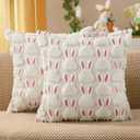 DFXSZ Easter Pillow Covers 20x20 inch Set of 2 Easter Decorations Pink Ears White Rabbit Soft Plush Faux Fur Jacquard Throw Pillows for Bedroom Sofa Holiday Festivals Home Decor FHJ-07D20