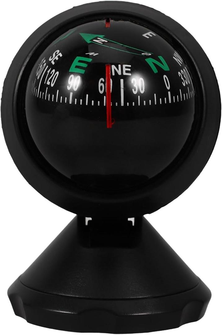 Homoyoyo Adjustable Car Compass with Stick-On Base | Universal Dashboard Navigation Tool for Cars, Boats & Outdoor Hiking | Bubble Ball Design Direction Guidance Accessory (Black, 2.5 Inch)
