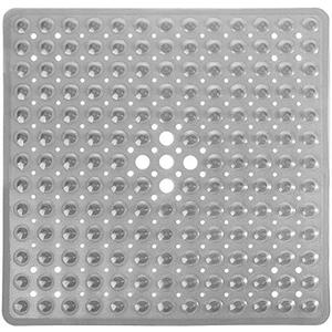 Yimobra Shower Bathtub Mat Non Slip, 21x21 Inch, Soft Square Bath for Tub with Suction Cups and Drain Holes, Stall Floor Mats Bathroom, Machine Washable, Bathroom Accessories, Clear Gray