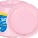 WELLIFE Pink Plastic Plates 10 Inch -150 Count for Party, Disposable Plastic Party Plates for Easter Mother's Day Baby Shower Dinner Dessert Cake Light Pink