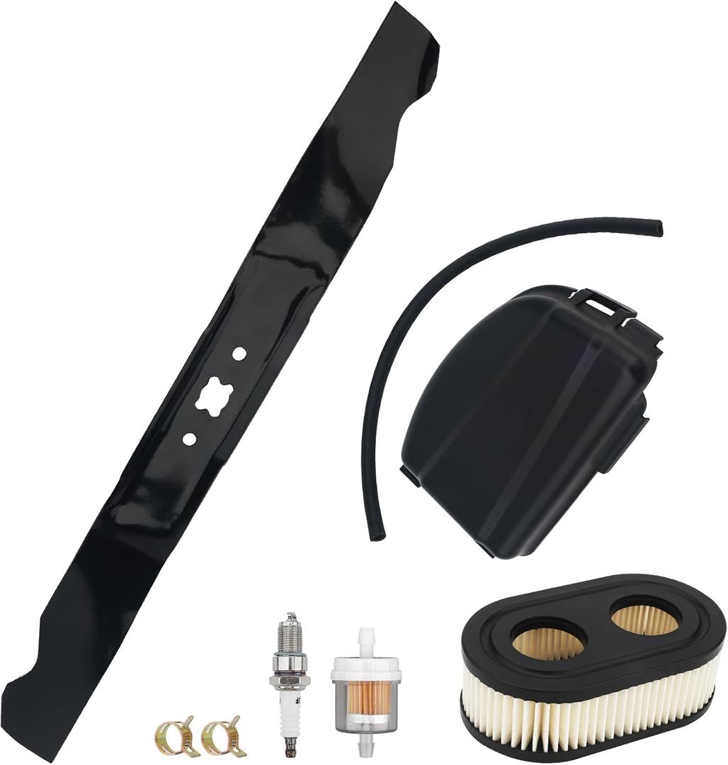 942-0741A Replacement Kit for Troy-Bilt TB110/TB115/TB200/TB230 Lawn Mower - Mulching Blade 942-0741A+ Air Filter Cover 594106/595658 + Spark Plug + Fuel System Cleaner