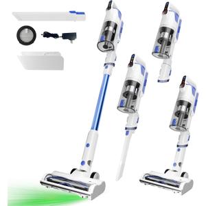 Cordless Vacuum Cleaner with Self-Standing, 45KPA Stick Vacuum, 88,000RPM Brushless Motor & LED Display, Anti-Tangle, Lightweight Vacuum Cleaners for Home, Pet Hair, Hardwood Floors, Azure
