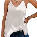 SUNAELIA Chiffon Cami V Neck Tank Tops for Women Loose Fit Flowy Spaghetti Strap Camisole Summer Casual Sleeveless Shirts Size L