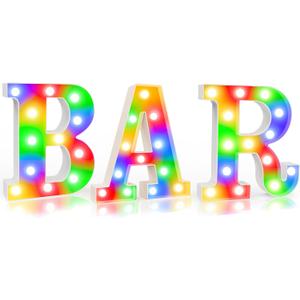 BAR - Illuminated Marquee Bar Sign for home decor - Light up LED Marquee Word Sign - Pre-Lit Pub Light Battery Operated, Valentines Day Gifts for Him (Colorful)