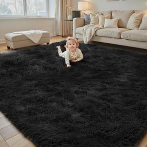 Rugs for Living Room 5x8, Alfombras para Salas Shag Large Plush Soft Area Rug, Shaggy Carpets for Bedroom, Kids Boys Girls Home Decor Aesthetic(Black, 5 x 8 Feet)