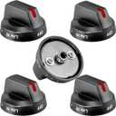TOMOON DG64-00473B Gas Stove Knobs for Sam-Sung Black Stainless Steel Gas Range Knobs Replacement-Fits NX58H5600SS NX58M6850SG NX58J5600SG NX58J7750SG-5 Pack