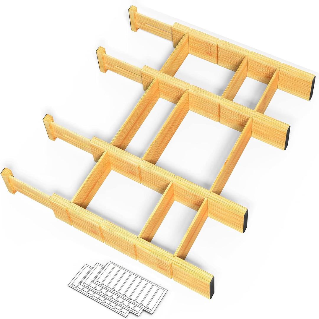 SpaceAid Bamboo 13.25-17 Drawer Dividers (Need 2.35" Deep Drawer) Kitchen Adjustable Organizers, Expandable Organization for Home, Office, Dressers, 4 Dividers with 9 Inserts